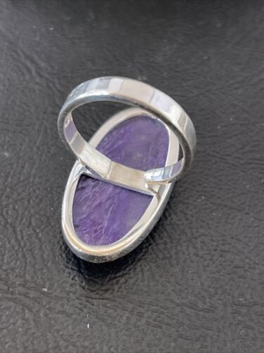 Navajo Women's Oval Purple Charoite Ring | Sterling Silver | Sz 8 Adjustable | Authentic Native American Handmade | 10566