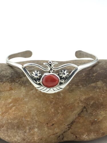 Native American Coral Cuff Bracelet | Navajo Sterling Silver | Handmade | 4747