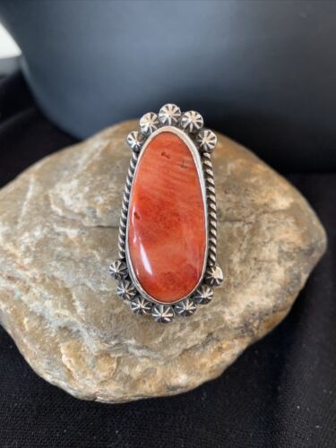 Navajo Red Spiny Oyster Ring | Sterling Silver | Sz 6.5 | Authentic Native American Handmade | 1005