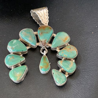 Navajo Green Royston Turquoise Pendant | Authentic Native American Sterling Silver | Naja | 12104 - Masha USA