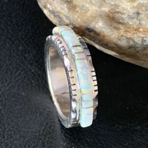 Navajo White Opal Inlay Ring | Sterling Silver | Sz 11.5 | Authentic Native American Handmade | 13534