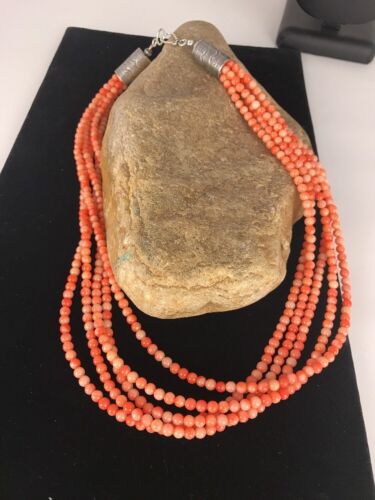 Navajo Angel Skin Bamboo Coral Necklace | Sterling Silver | Southwestern | 3167