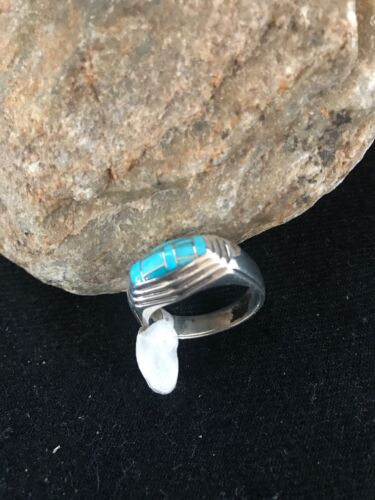 Navajo Sterling Silver Turquoise Inlay Ring | Sz 9.5 | Native American Southwestern | 3434