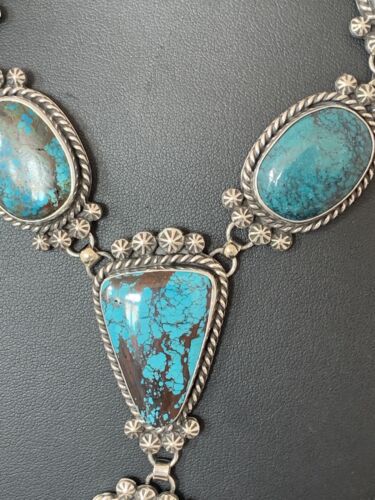 Southwestern Lariat Necklace | Arizona Turquoise | Navajo Sterling Silver | 00699 - Masha USA