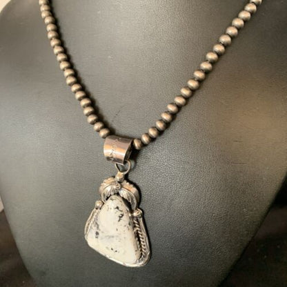 Men's Women's White Buffalo Turquoise Pendant | Sterling Silver Necklace | Authentic Native American Handmade | 14199
