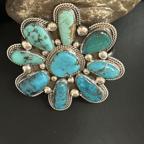 Navajo Sterling Silver Cluster Kingman Turquoise Cuff Bracelet | Authentic Native American Handmade | 14586