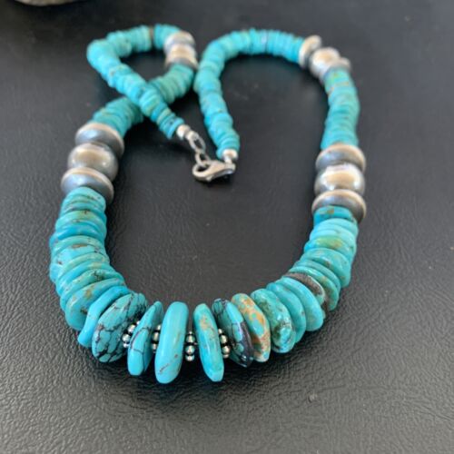 Navajo Blue Turquoise Sterling Silver Graduated Necklace | Authentic Native American | 20" | 13397