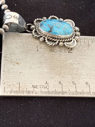 Navajo Sterling Silver Necklace with Spiderweb Kingman Turquoise Pendant | Authentic Native American Handmade | 00689
