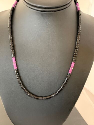 Native American Sugilite Heishi Onyx Necklace for Men | Sterling Silver | 19" | 8822