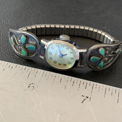Authentic Navajo Sterling Silver Watch Tips | Old Pawn Blue Turquoise Band | Native American Jewelry | 1636