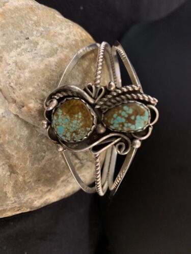 Native American Navajo Turquoise #8 Cuff Bracelet | Sterling Silver | Authentic Handmade | 344