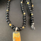 Men's Navajo Pearls Onyx Bumblebee Jasper Necklace Pendant | Sterling Silver | Native American Handmade | 10326