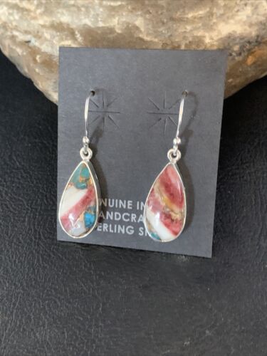 Navajo Purple Spiny Oyster Turquoise Dangle Earrings | Sterling Silver | Authentic Native American Handmade | 14081