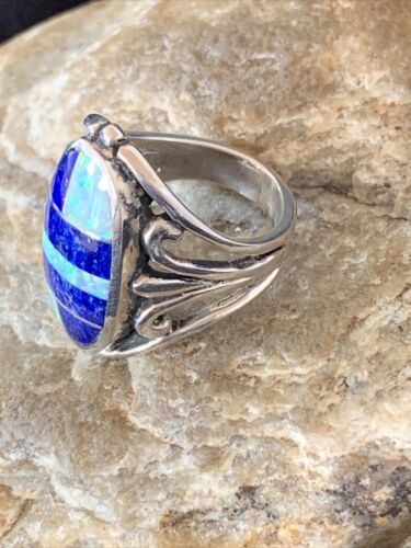 Native American Navajo Lapis & Opal Inlay Ring | Sterling Silver | Sz 7 | 01483 - Masha USA