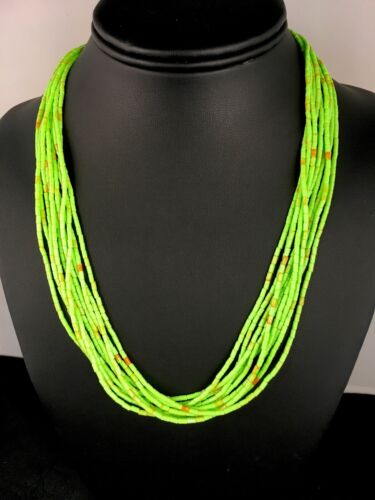 Southwestern Gaspeite Heishi Necklace | 10 Strand | Sterling Silver | 20" | 8871
