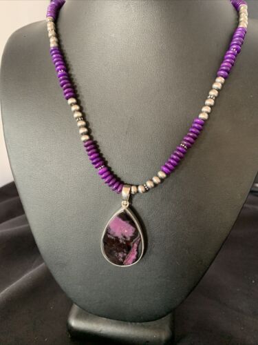 Women's Navajo Pearls Purple Sugilite Necklace Pendant | Sterling Silver | Authentic Native American Handmade | 13302