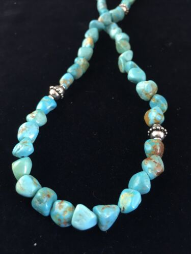 Southwestern Men's Blue Turquoise Nugget Necklace | Sterling Silver | 19" | 10023 - Masha USA