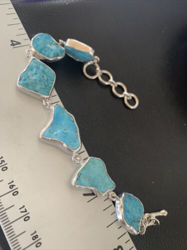 Navajo Blue Kingman Turquoise Rough Link Bracelet | Sterling Silver | 8" | 11651