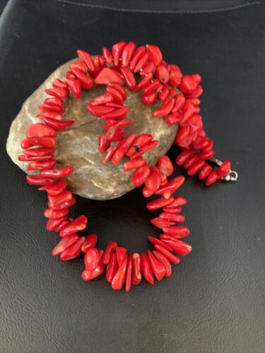 97Women's Navajo | Native American | Bamboo Coral Strand Necklace | Sterling Silver | 18" | 134