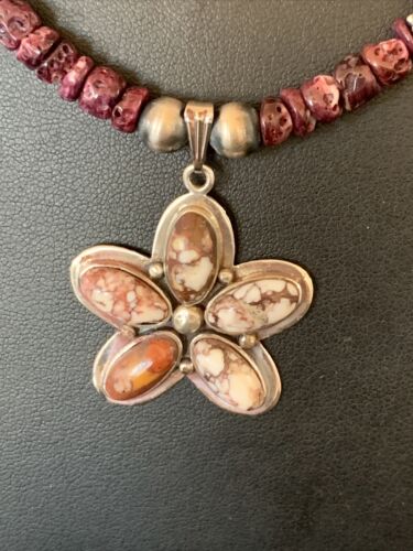Navajo Sterling Silver Wild Horse Pendant | Authentic Native American Purple Spiny Oyster Necklace | Multi-Stone | 12330