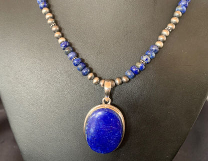 Native American Navajo Blue Lapis Pendant Necklace | Sterling Silver | Authentic Handmade | 11913 - Masha USA