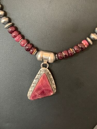 Navajo Purple Spiny Oyster Pendant Necklace | Sterling Silver Pearls | Authentic Native American Handmade | 4595
