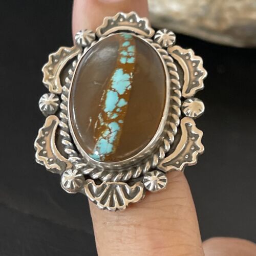 Navajo Blue Ribbon Boulder Turquoise Ring | Sterling Silver | Sz 6 | Authentic Native American Handmade | 10512