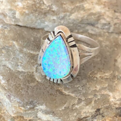 Navajo Blue Opal Inlay Band Ring | Sz 7 | Authentic Native American Handmade | 12419