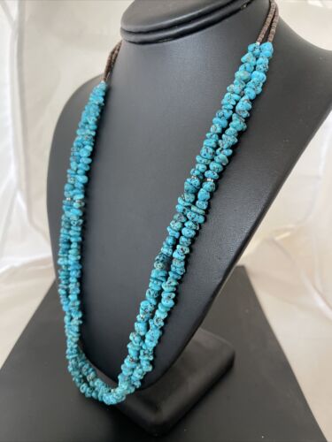 Navajo Kingman Turquoise 2 Strand Necklace | Sterling Silver | Authentic Native American Handmade | 01159