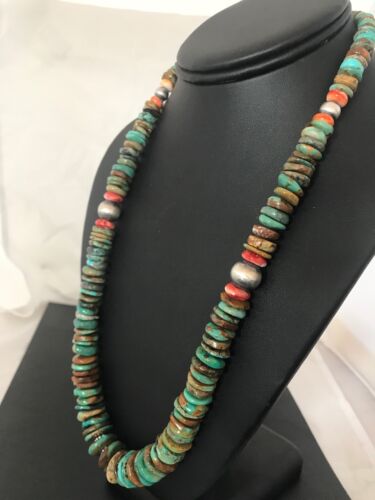 Navajo Green Turquoise & Spiny Oyster Pendant Necklace | Sterling Silver | 24" | Authentic Native American Jewelry | 24" | 01851