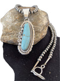 Men's Dry Creek Turquoise Pendant Necklace | Navajo Pearls | Sterling Silver | Authentic Native American Handmade | 1181