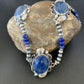 Navajo Pearls Necklace with 3 Stone Blue Denim Lapis Pendant | Sterling Silver | Native American Handmade | 10821