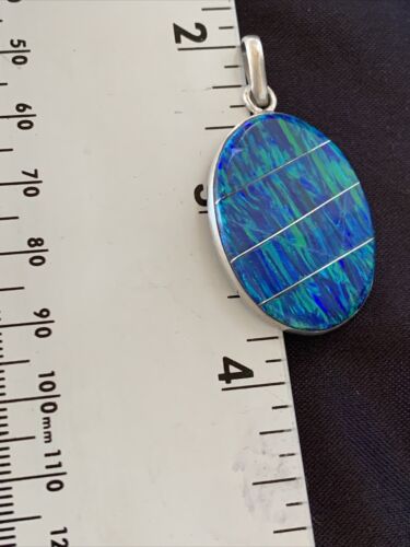 Navajo Blue Opal Inlay Pendant | Sterling Silver | Authentic Native American Handmade | 13139