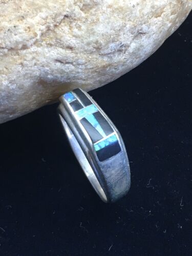 Native American Men's Navajo Opal & Black Onyx Inlay Ring | Sterling Silver | Sz 10 | 1600