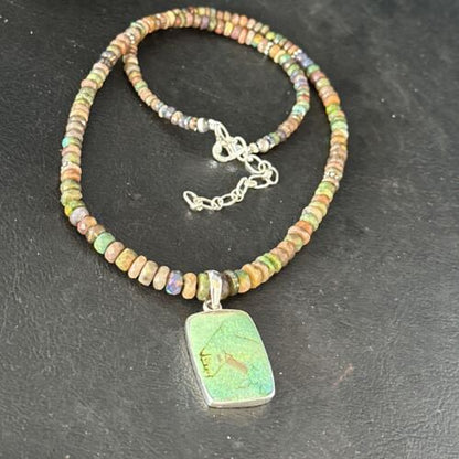 Southwestern Women's Green Opal Pendant Necklace | Sterling Silver | 17" | 14423