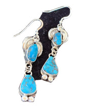 Navajo Kingman Turquoise Dangle Earrings | Sterling Silver | Authentic Native American Handmade | 01219