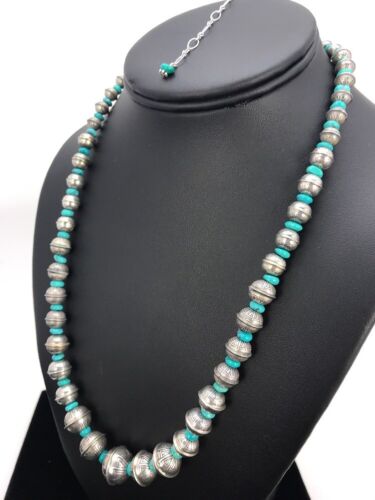 Navajo Pearls Turquoise Bead Necklace | Sterling Silver | 25" Single Strand | Southwestern | 00104