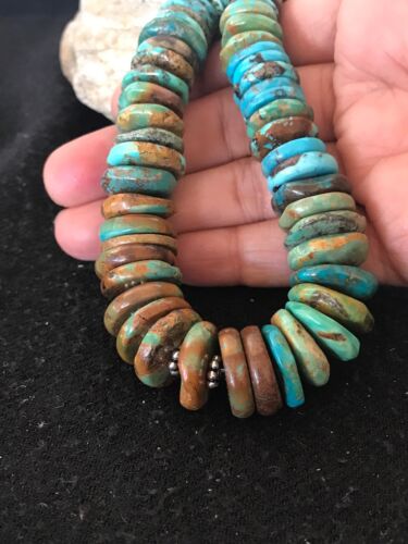Navajo Blue-Green Turquoise Necklace | Sterling Silver | Authentic Native American Handmade | 20" | 8579