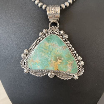 Navajo Royston Turquoise Pendant Necklace | Sterling Silver | Authentic Native American Handmade | 1368