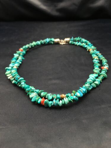 Navajo Blue Turquoise Nugget Bead Necklace | 2 Strand | Sterling Silver | 17" | Authentic Native American Handmade | 4490 - Masha USA