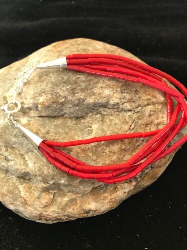 Navajo Red Stabilized Coral Liquid Heishi Sterling Bracelet | 5-Strand | 7" | 13607