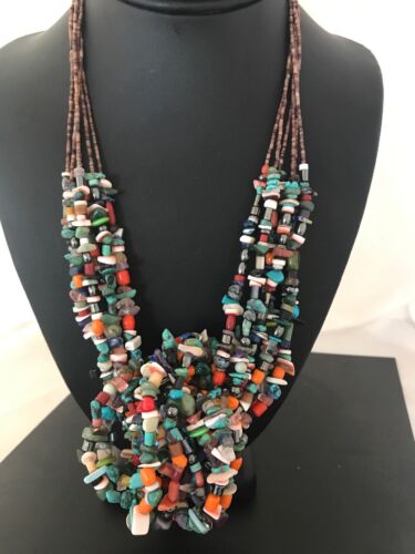 Native American Santo Domingo Multi-Stone Bead Necklace | 36" | 1254