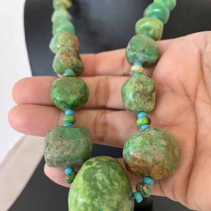 Authentic Navajo Chunky Blue-Green Turquoise Necklace | Sterling Silver | Native American Jewelry | 22"