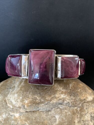 Navajo Purple Spiny Oyster Row Cuff Bracelet | Sterling Silver | Authentic Native American Handmade | 1407