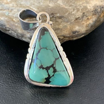 Navajo Men's Pendant | Sterling Silver Spiderweb Turquoise | 2" | Authentic Native American Handmade | 10755