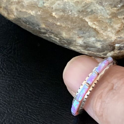 Southwestern Navajo Pink Opal Inlay Ring | Sterling Silver | Sz 7.5 | Authentic Native American Handmade | Yazzie | 10615