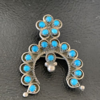 Navajo Zuni Turquoise Pin Pendant | Sterling Silver | Authentic Native American Handmade | 10708