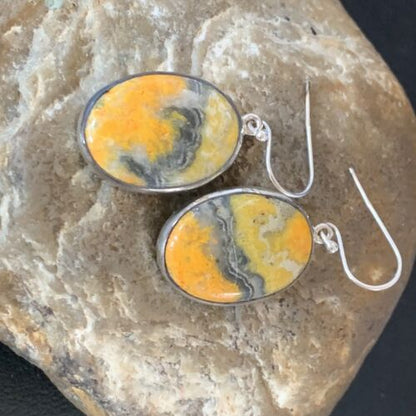 Native American Navajo Bumblebee Jasper Earrings Set | Sterling Silver | Handmade | 12028