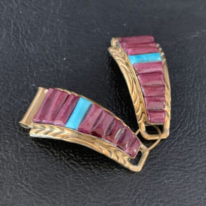 Navajo Turquoise Spiny Oyster Inlay Watch Tips | Sterling Silver & Gold-Filled | Authentic Native American Jewelry | 13727