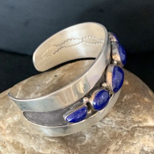 Native American Men's Navajo Blue Lapis Lazuli Cuff Bracelet | Sterling Silver | 14130